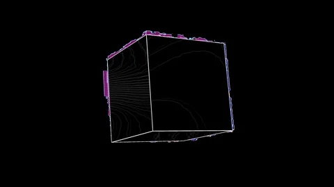 A 3D cube model wireframe, rotating slowly and glitching Stock Footage 128160824