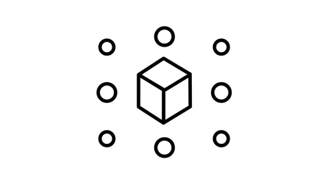 3D Cube With Orbiting Node Circles Network Icon Animation Video stock 346804115