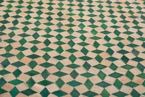 3d cube pattern on old mosaic table Stock Photos
