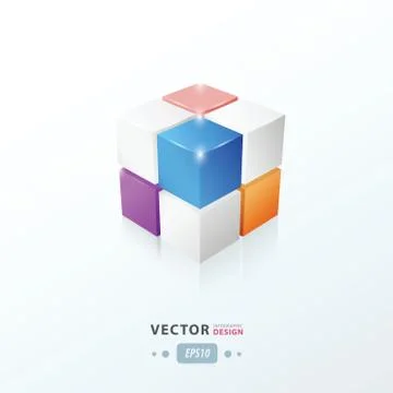 3D Cube pink, blue, orange, Purple color Stock Illustration