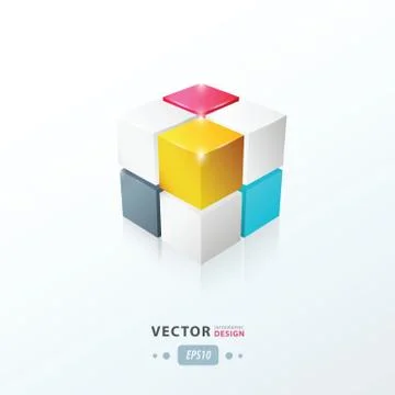 3D Cube pink, blue, yellow Stock Illustration