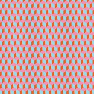 3d cube polygon perspective pattern in orange blue pink for background, web.. Stock Illustration