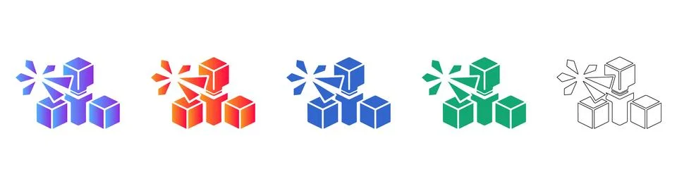 3D Cube Projection Analysis Icons Stock Illustration