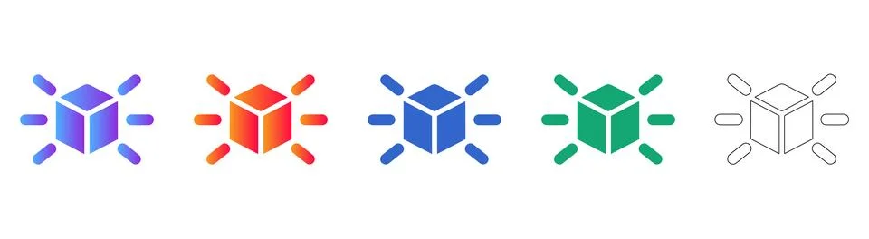 3D Cube Projection and Structural Design Icons イラスト素材
