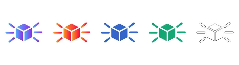 3D Cube Projection Icon Set Illustrazione stock