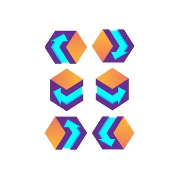 3d cube purple with arrow, logo design. Vector illustration Stock Illustration