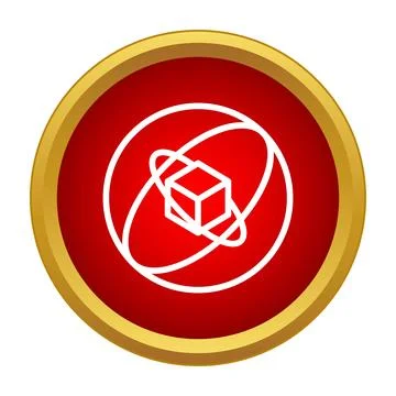 3d cube rotating around orbital lines icon 스톡 일러스트