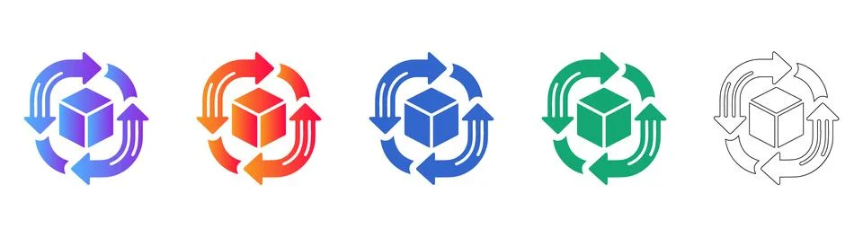 3D Cube Rotation Icon Set Stock Illustration