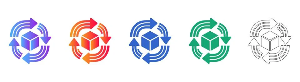 3D Cube Rotation Icon Set 스톡 일러스트