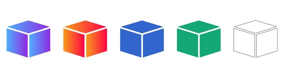 3D Cube Shape Icon Set Stock Illustration