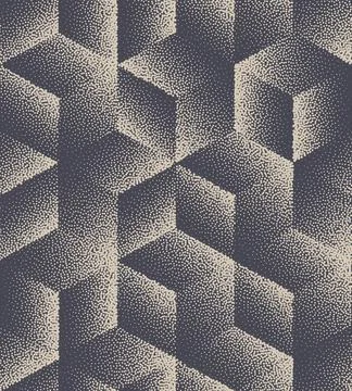 3D Cube Stippled Isometric Seamless Pattern Vector Abstract Background Stock Illustration