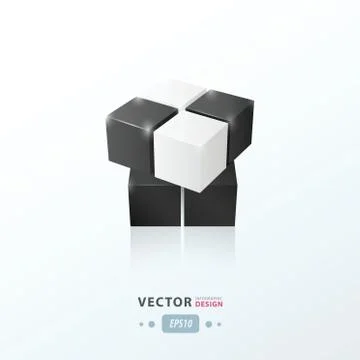3D Cube Toy Game  black and white Stock Illustration