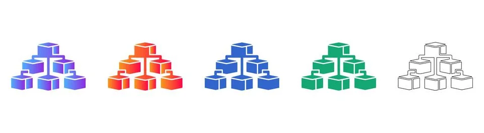 3D Cube Tree Hierarchy Icons Stock Illustration