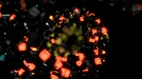 3D cube tunnel with neon Stockbeeldmateriaal 46364694