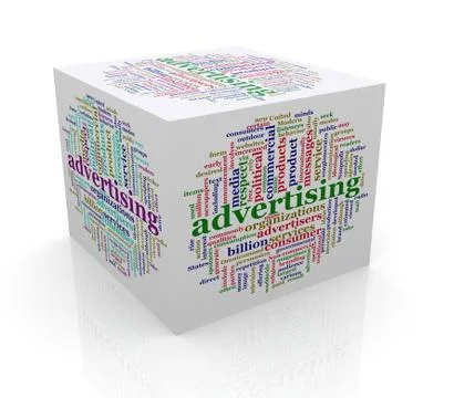 3d cube word tags wordcloud of advertising Stock Illustration