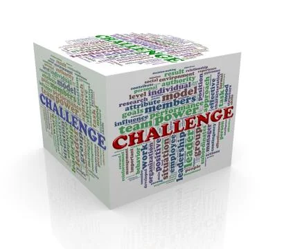 3d cube word tags wordcloud of challenge Stock Illustration