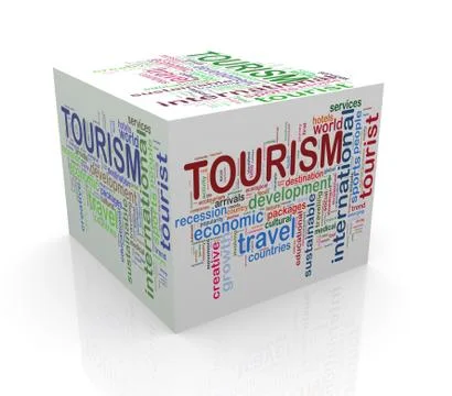 3d cube word tags wordcloud of tourism Stock Illustration