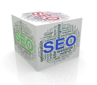 3d cube word tags wordcloud of seo Stock Illustration