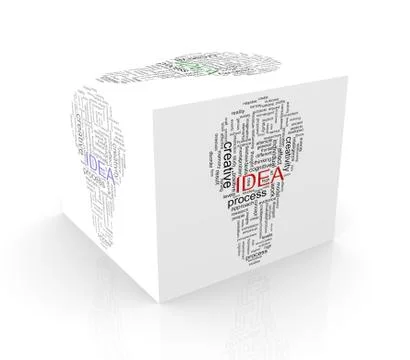 3d cube word tags wordcloud of idea bulb Stock Illustration