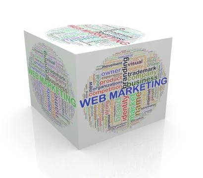3d cube word tags wordcloud of web marketing Stock Illustration