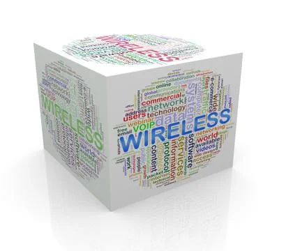 3d cube word tags wordcloud of wireless Stock Illustration