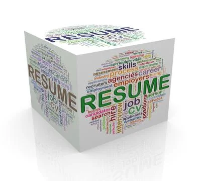 3d cube word tags wordcloud of resume Illustrazione stock