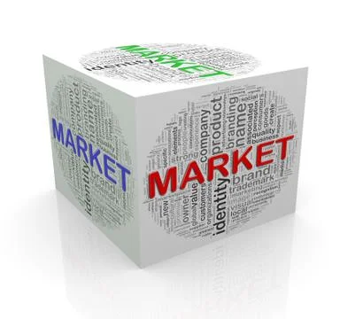 3d cube word tags wordcloud of market Stock Illustration