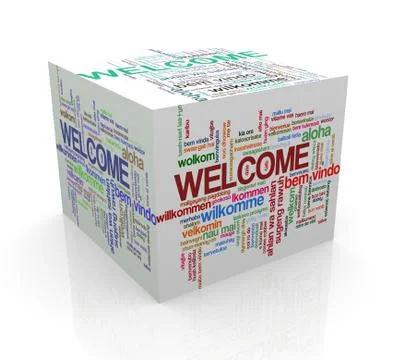 3d cube word tags wordcloud of welcome Stock Illustration