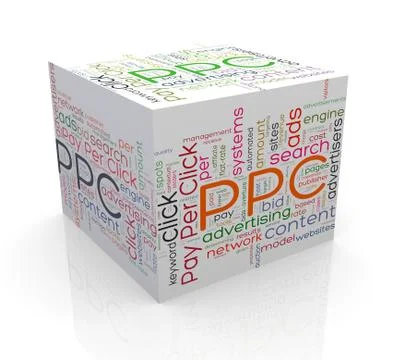 3d cube word tags wordcloud of ppc Stock Illustration