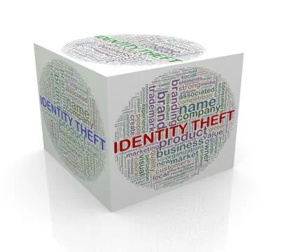 3d cube word tags wordcloud of identity theft Stock Illustration