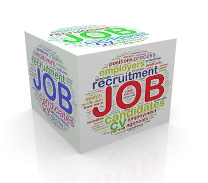 3d cube word tags wordcloud of job Stock Illustration