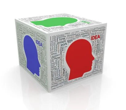 3d cube word tags wordcloud of human head idea Stock Illustration