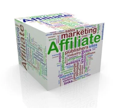3d cube word tags wordcloud of affiliate marketing Stock Illustration