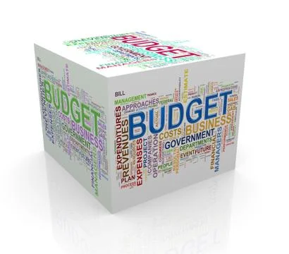 3d cube word tags wordcloud of budget Stock Illustration