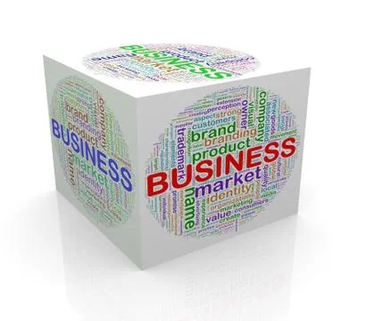 3d cube word tags wordcloud of business Stock Illustration
