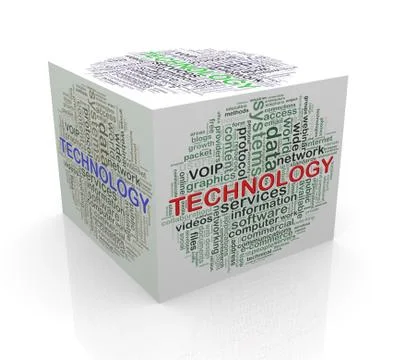 3d cube word tags wordcloud of technology Illustrazione stock