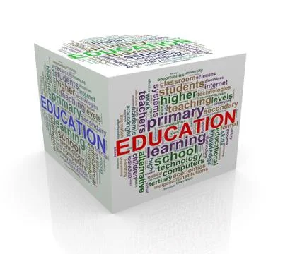 3d cube word tags wordcloud of education Stock Illustration