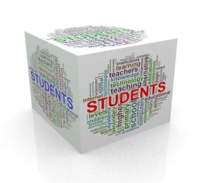 3d cube word tags wordcloud of student Stock Illustration