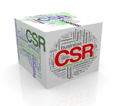 3d cube word tags wordcloud of csr Illustrazione stock
