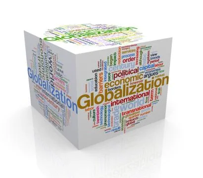 3d cube word tags wordcloud of globalization Illustrazione stock