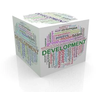 3d cube word tags wordcloud of development Illustrazione stock