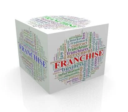 3d cube word tags wordcloud of franchise Stock Illustration