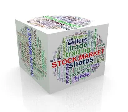 3d cube word tags wordcloud of stock market Stock Illustration