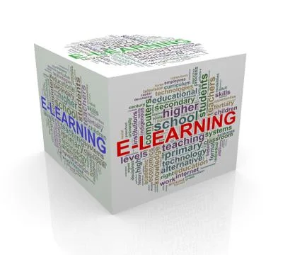 3d cube word tags wordcloud of e-learning Stock Illustration