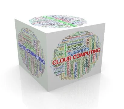 3d cube word tags wordcloud of cloud computing Stock Illustration