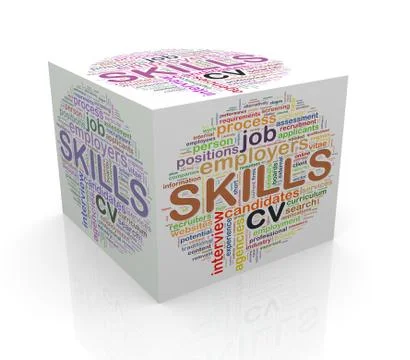 3d cube word tags wordcloud of skills Stock Illustration