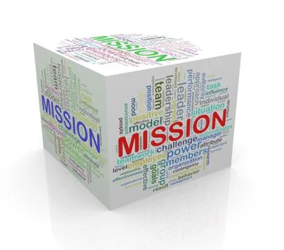 3d cube word tags wordcloud of mission Stock Illustration