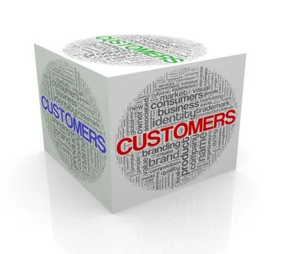 3d cube word tags wordcloud of customers Stock Illustration