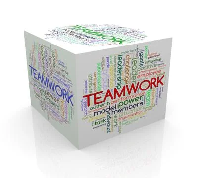 3d cube word tags wordcloud of teamwork Stock Illustration