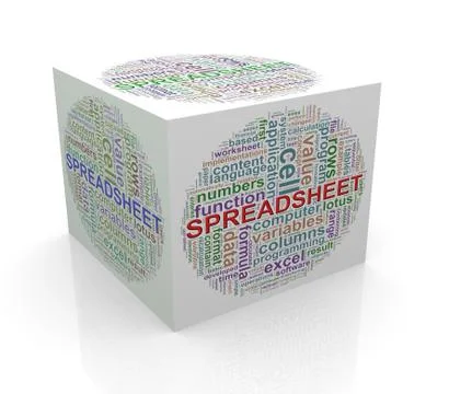 3d cube word tags wordcloud of spreadsheet Stock Illustration